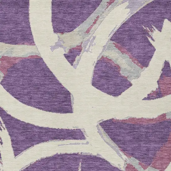 Purple Ivory And Gray Abstract Washable Indoor Outdoor Area Rug Photo 6