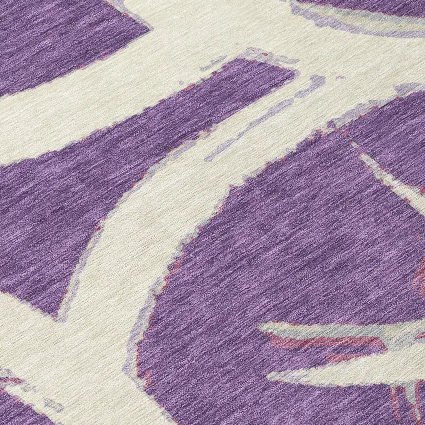 Purple Ivory And Gray Abstract Washable Indoor Outdoor Area Rug Photo 7