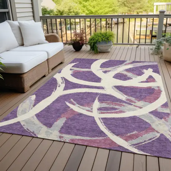 Purple Ivory And Gray Abstract Washable Indoor Outdoor Area Rug Photo 9