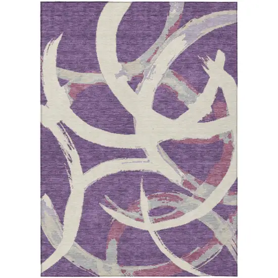 Purple Ivory And Gray Abstract Washable Indoor Outdoor Area Rug Photo 2