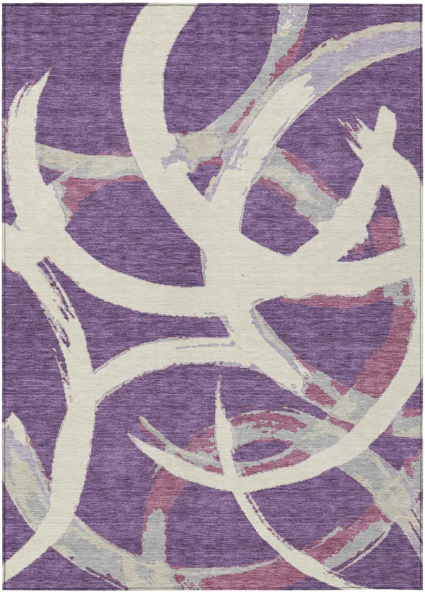 Purple Ivory And Gray Abstract Washable Indoor Outdoor Area Rug Photo 2