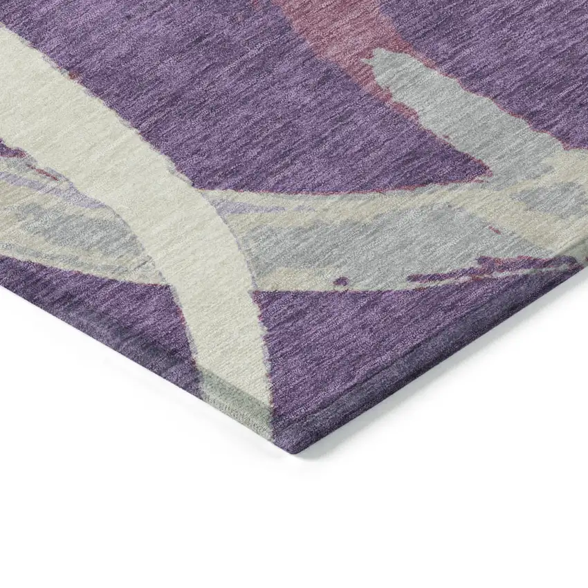 Purple Ivory And Gray Abstract Washable Indoor Outdoor Area Rug Photo 5