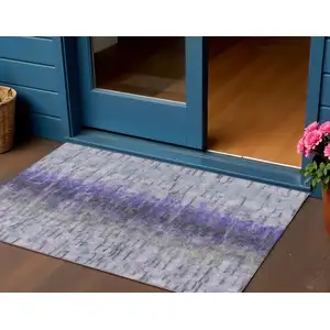 Photo of Purple Ivory And Gray Abstract Washable Indoor Outdoor Area Rug