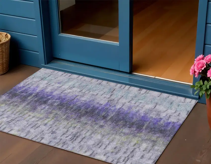 Purple Ivory And Gray Abstract Washable Indoor Outdoor Area Rug Photo 1