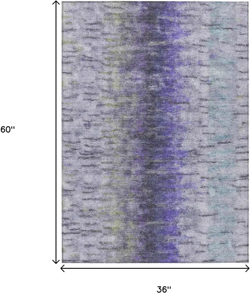 Purple Ivory And Gray Abstract Washable Indoor Outdoor Area Rug Photo 3