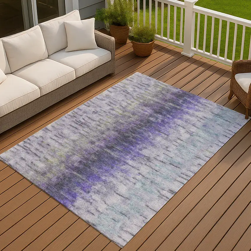 Purple Ivory And Gray Abstract Washable Indoor Outdoor Area Rug Photo 7