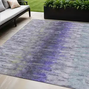 Photo of Purple Ivory And Gray Abstract Washable Indoor Outdoor Area Rug