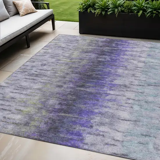 Purple Ivory And Gray Abstract Washable Indoor Outdoor Area Rug Photo 1