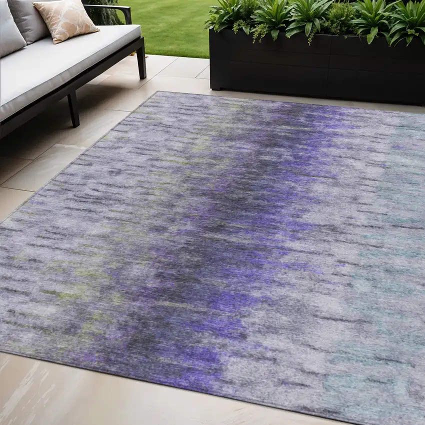 Purple Ivory And Gray Abstract Washable Indoor Outdoor Area Rug Photo 1