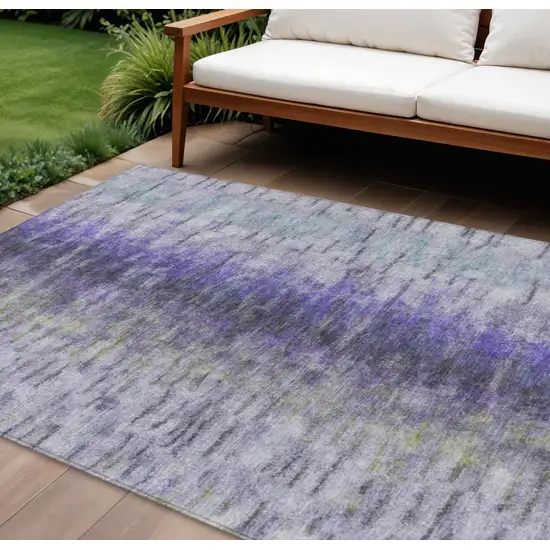 Purple Ivory And Gray Abstract Washable Indoor Outdoor Area Rug Photo 1