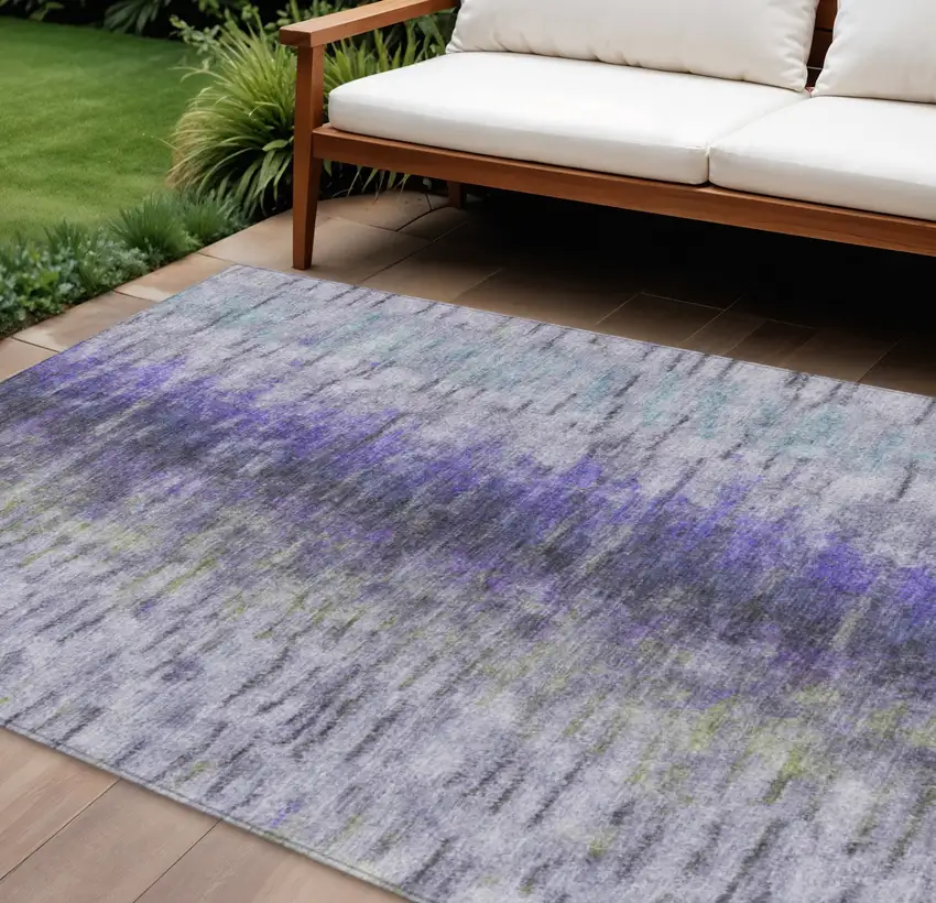 Purple Ivory And Gray Abstract Washable Indoor Outdoor Area Rug Photo 1
