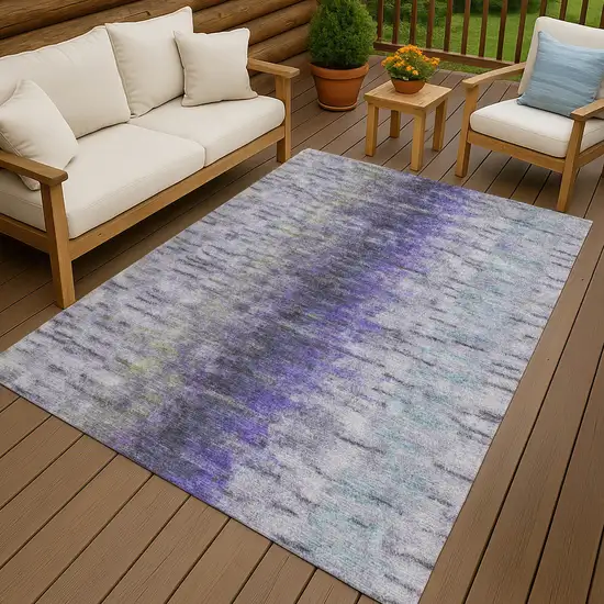 Purple Ivory And Gray Abstract Washable Indoor Outdoor Area Rug Photo 9