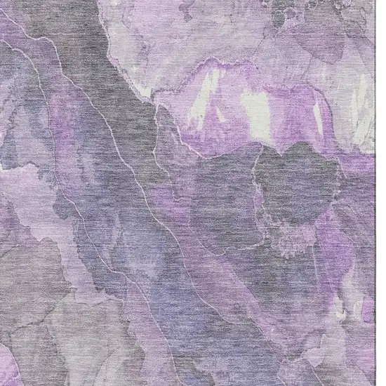 Purple Ivory And Gray Floral Washable Area Rug With UV Protection Photo 2