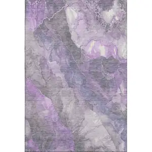Photo of Purple Ivory And Gray Floral Washable Area Rug With UV Protection