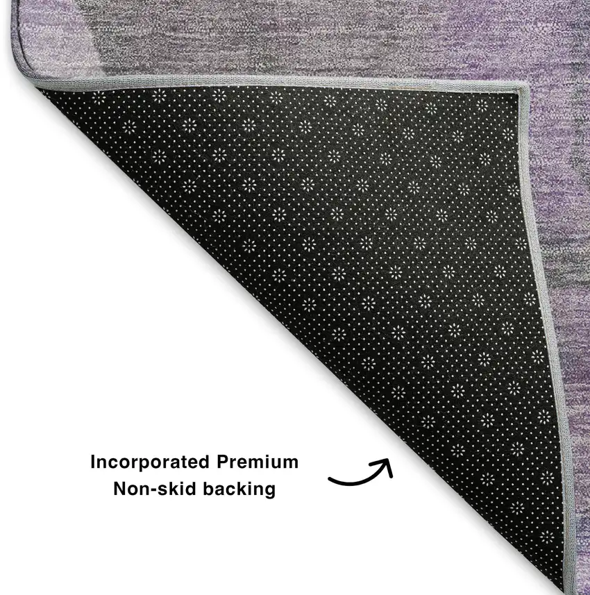 Purple Ivory And Gray Floral Washable Area Rug With UV Protection Photo 6