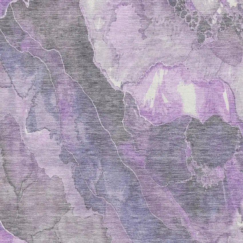 Purple Ivory And Gray Floral Washable Area Rug With UV Protection Photo 2