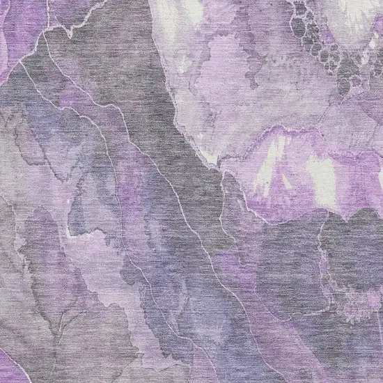 Purple Ivory And Gray Floral Washable Area Rug With UV Protection Photo 2