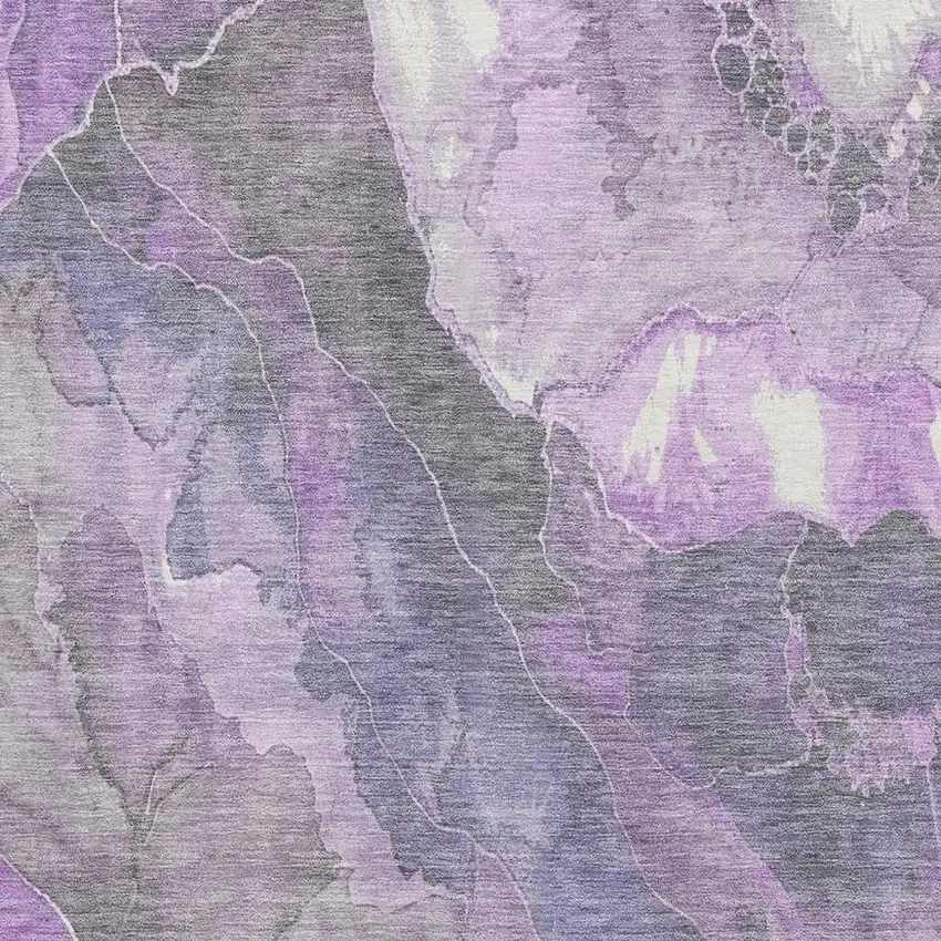 Purple Ivory And Gray Floral Washable Area Rug With UV Protection Photo 2