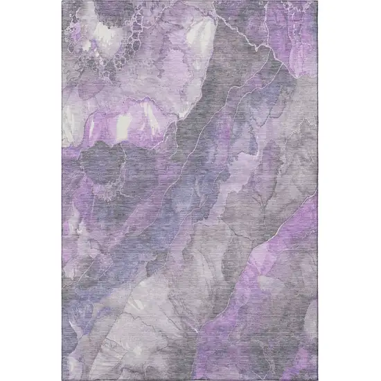 Purple Ivory And Gray Floral Washable Area Rug With UV Protection Photo 3