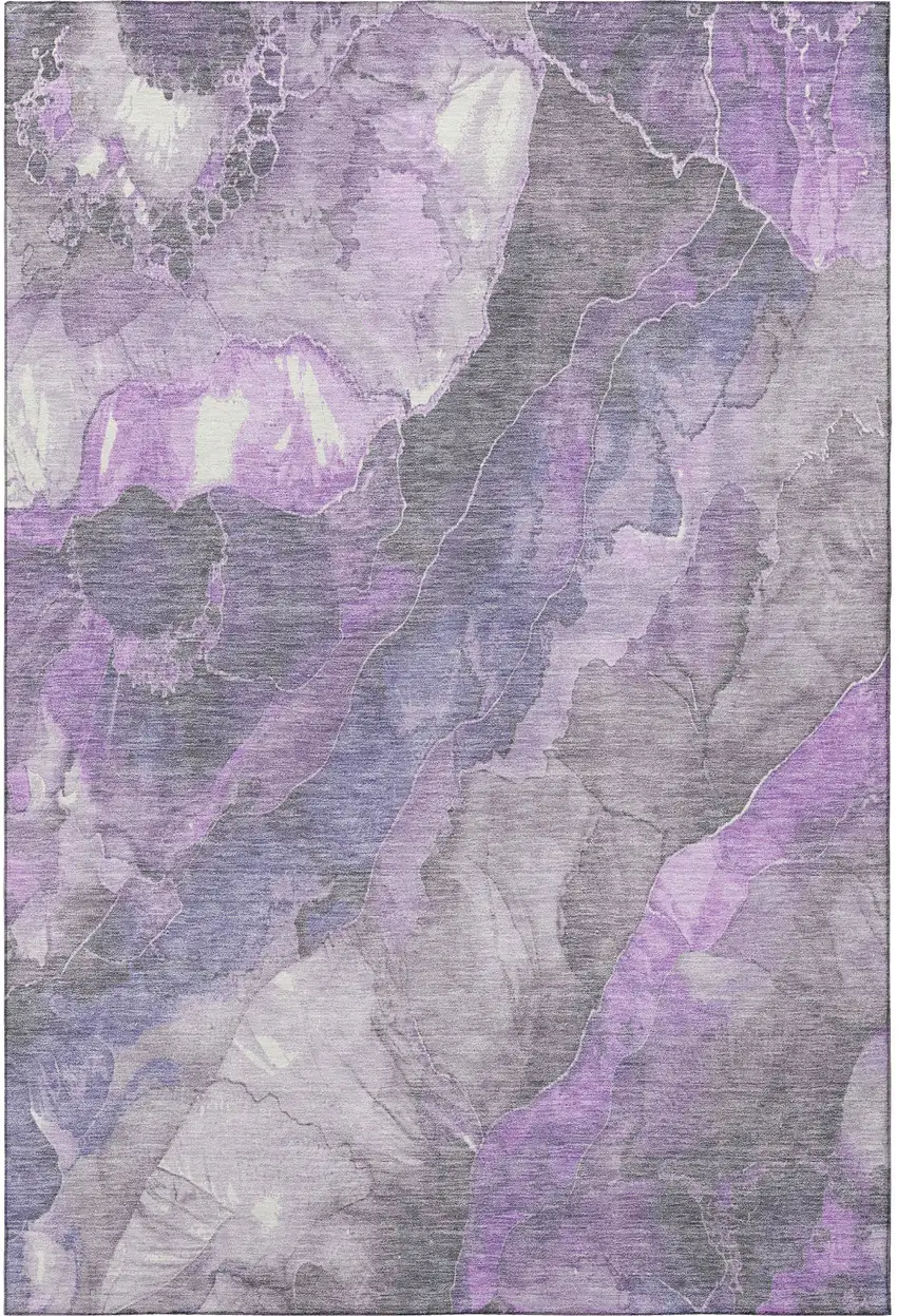 Purple Ivory And Gray Floral Washable Area Rug With UV Protection Photo 3