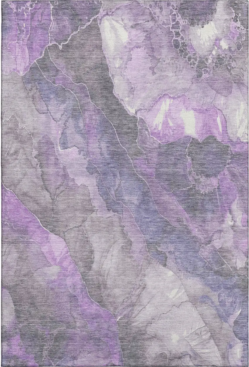 Purple Ivory And Gray Floral Washable Area Rug With UV Protection Photo 1
