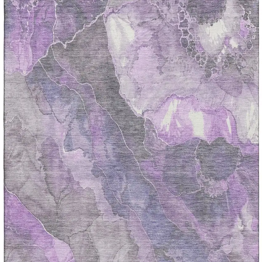 Purple Ivory And Gray Floral Washable Area Rug With UV Protection Photo 3