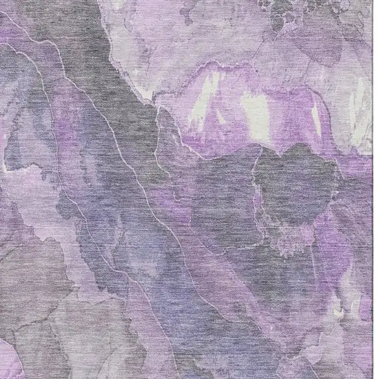 Purple Ivory And Gray Floral Washable Area Rug With UV Protection Photo 2