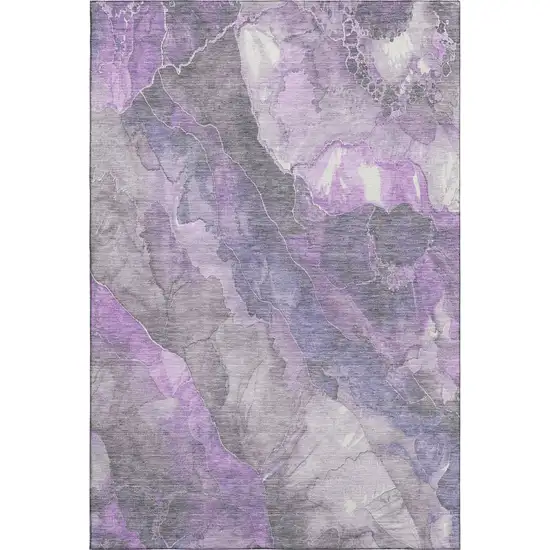 Purple Ivory And Gray Floral Washable Area Rug With UV Protection Photo 1