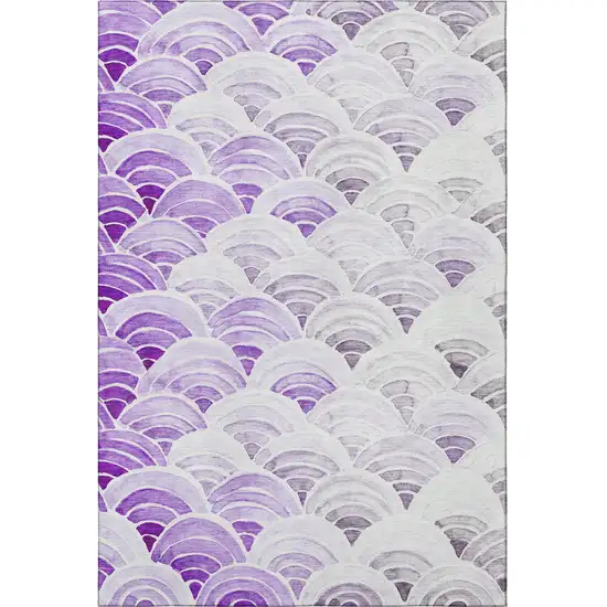 Purple Ivory And Gray Geometric Washable Area Rug With UV Protection Photo 4