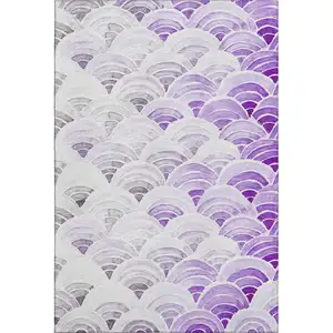 Photo of Purple Ivory And Gray Geometric Washable Area Rug With UV Protection