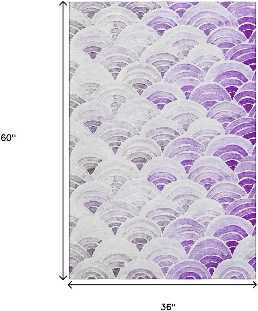 Purple Ivory And Gray Geometric Washable Area Rug With UV Protection Photo 3