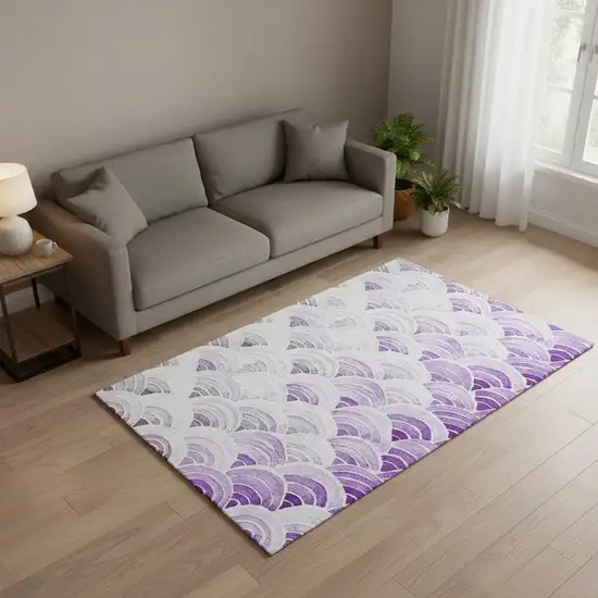 Purple Ivory And Gray Geometric Washable Area Rug With UV Protection Photo 1