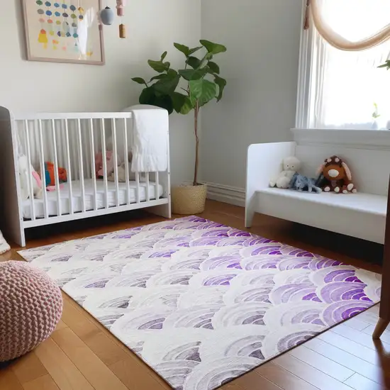 Purple Ivory And Gray Geometric Washable Area Rug With UV Protection Photo 5