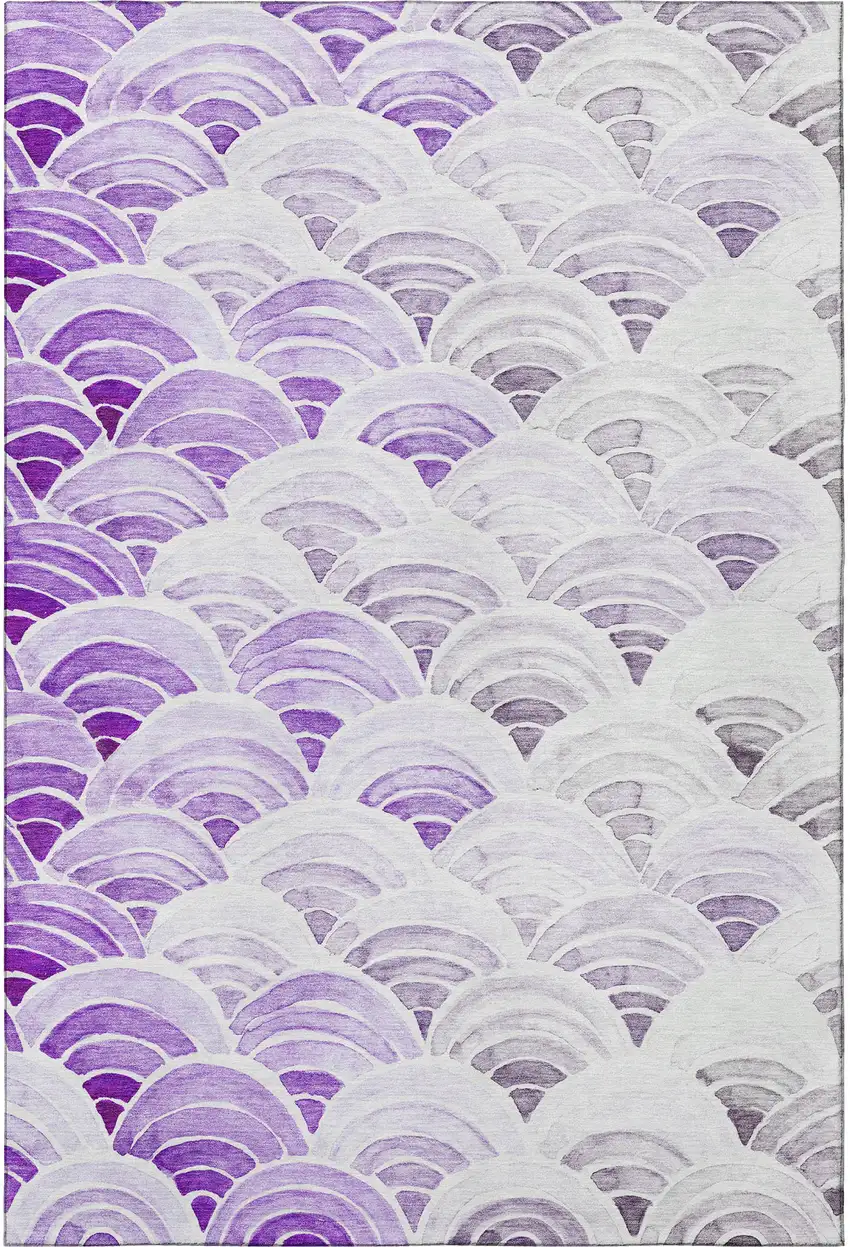 Purple Ivory And Gray Geometric Washable Area Rug With UV Protection Photo 4