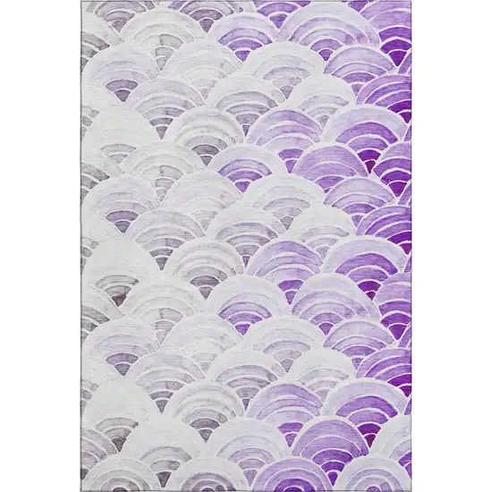 Purple Ivory And Gray Geometric Washable Area Rug With UV Protection Photo 1