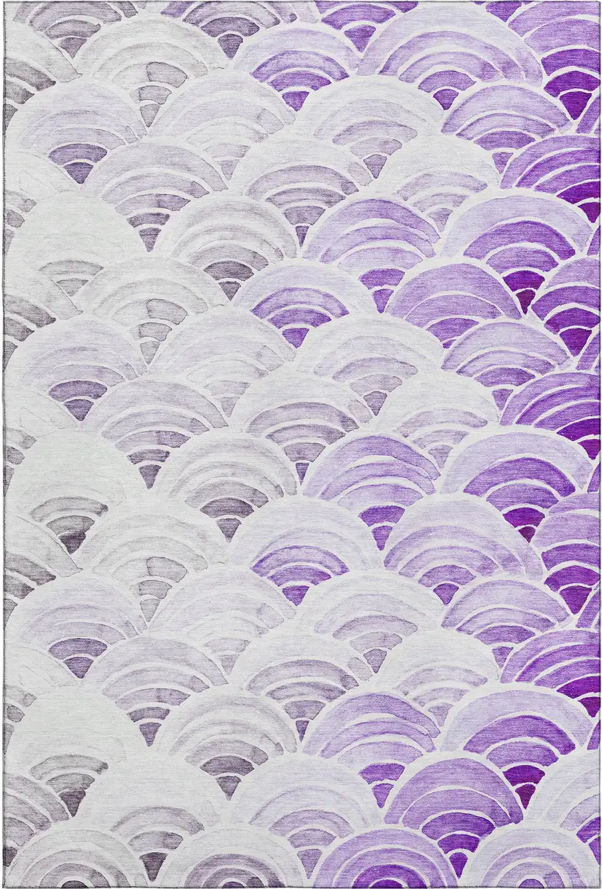 Purple Ivory And Gray Geometric Washable Area Rug With UV Protection Photo 1