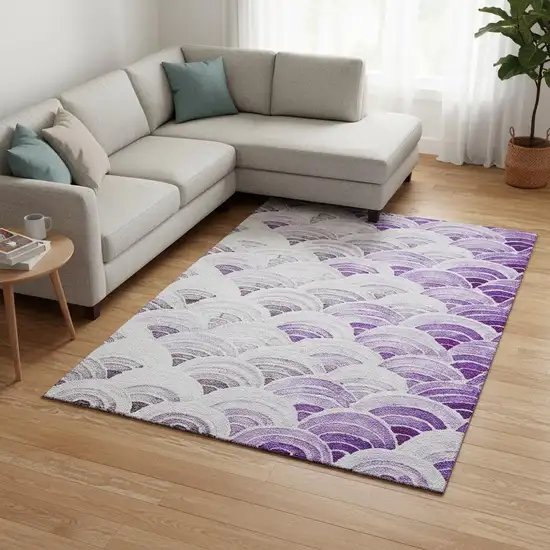 Purple Ivory And Gray Geometric Washable Area Rug With UV Protection Photo 1