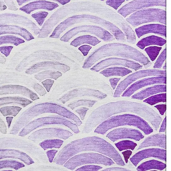 Purple Ivory And Gray Geometric Washable Area Rug With UV Protection Photo 4