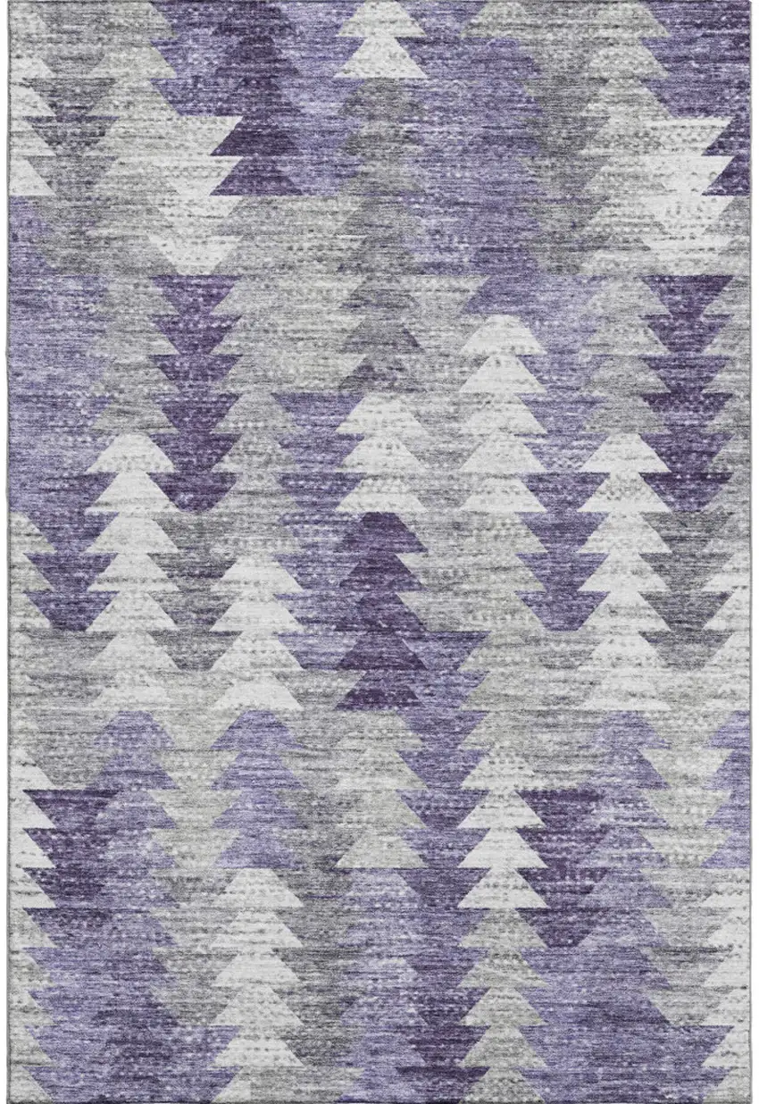 Purple Ivory And Gray Geometric Washable Area Rug With UV Protection Photo 1