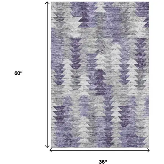 Purple Ivory And Gray Geometric Washable Area Rug With UV Protection Photo 3