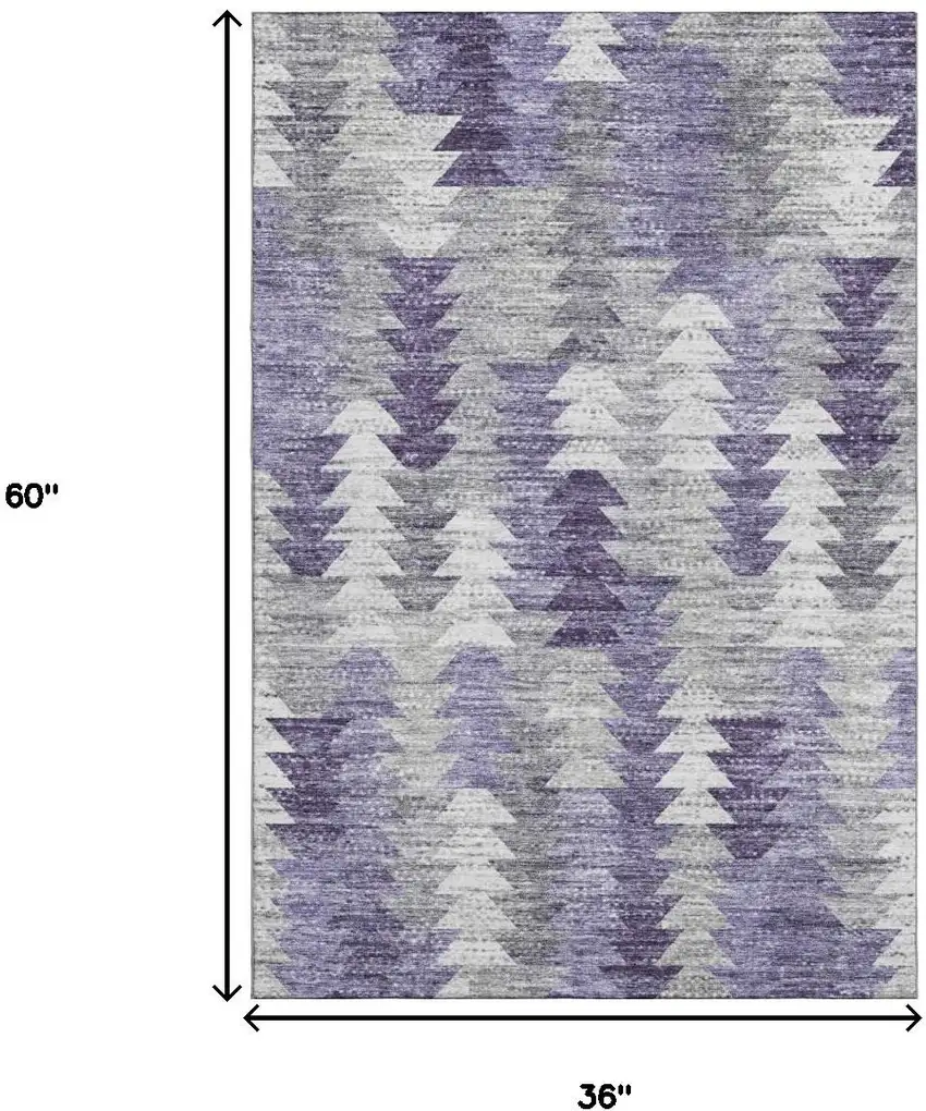 Purple Ivory And Gray Geometric Washable Area Rug With UV Protection Photo 3
