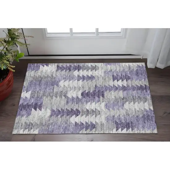 Purple Ivory And Gray Geometric Washable Area Rug With UV Protection Photo 2