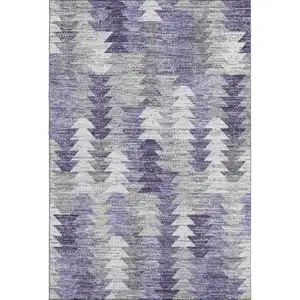 Photo of Purple Ivory And Gray Geometric Washable Area Rug With UV Protection
