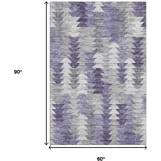 Purple Ivory And Gray Geometric Washable Area Rug With UV Protection Photo 3