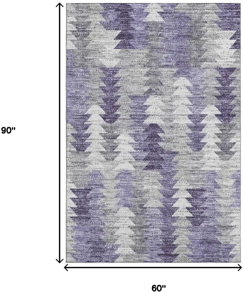 Purple Ivory And Gray Geometric Washable Area Rug With UV Protection Photo 3