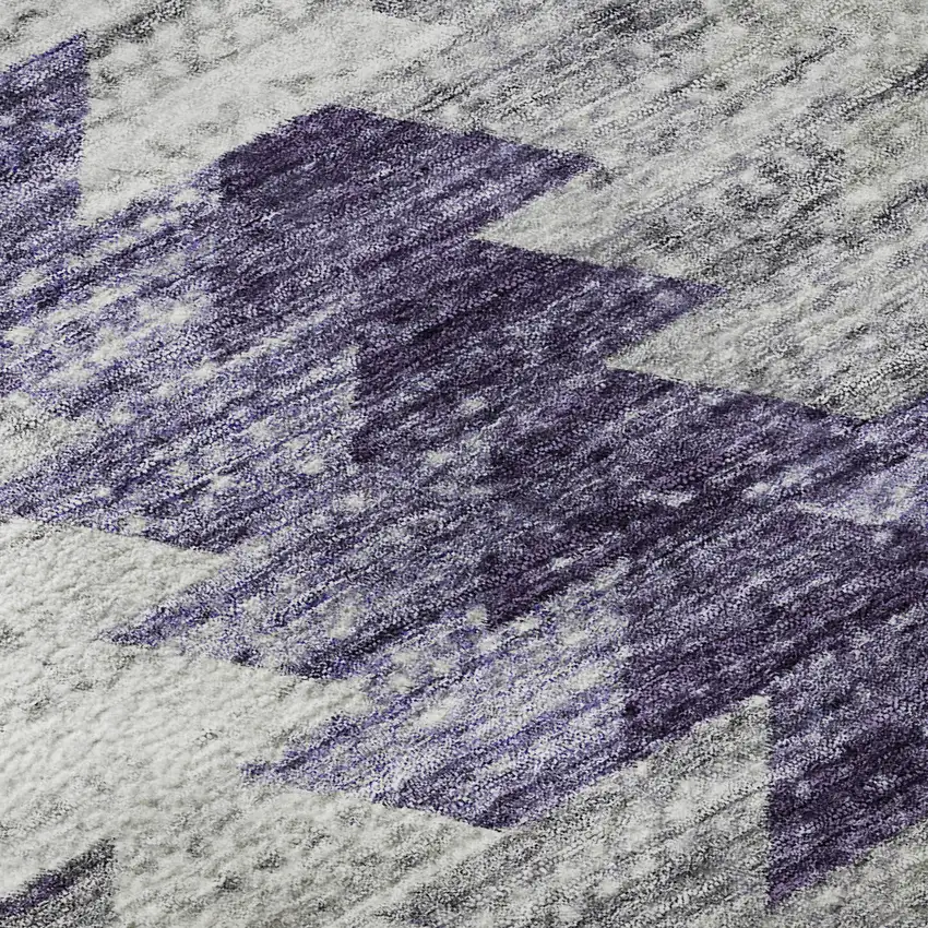 Purple Ivory And Gray Geometric Washable Area Rug With UV Protection Photo 9