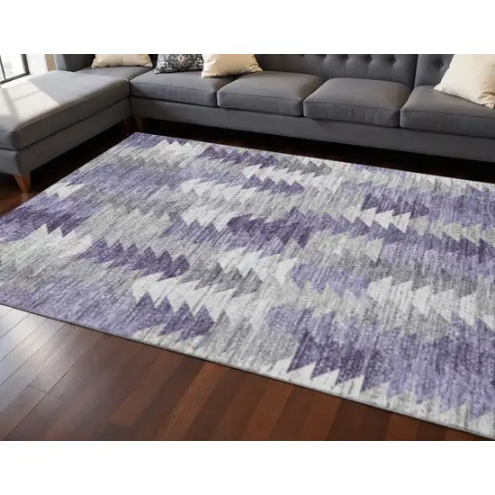 Purple Ivory And Gray Geometric Washable Area Rug With UV Protection Photo 2