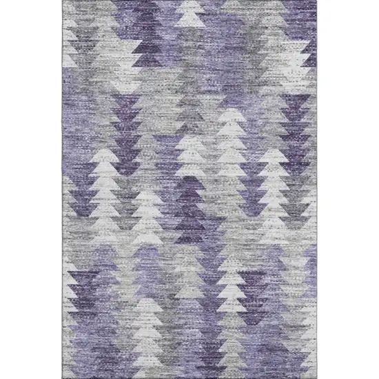 Purple Ivory And Gray Geometric Washable Area Rug With UV Protection Photo 1
