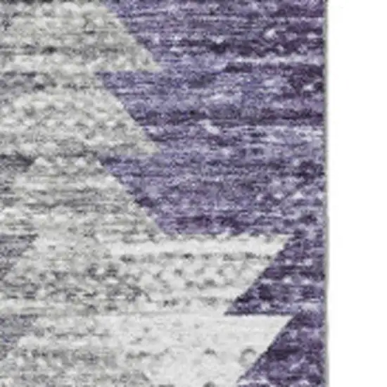 Purple Ivory And Gray Geometric Washable Area Rug With UV Protection Photo 4