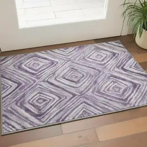 Photo of Purple Ivory And Gray Geometric Washable Area Rug With UV Protection